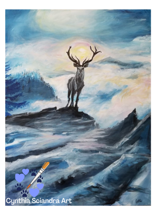 Wise Deer in the Mist – 30" x 40" Acrylic on Canvas