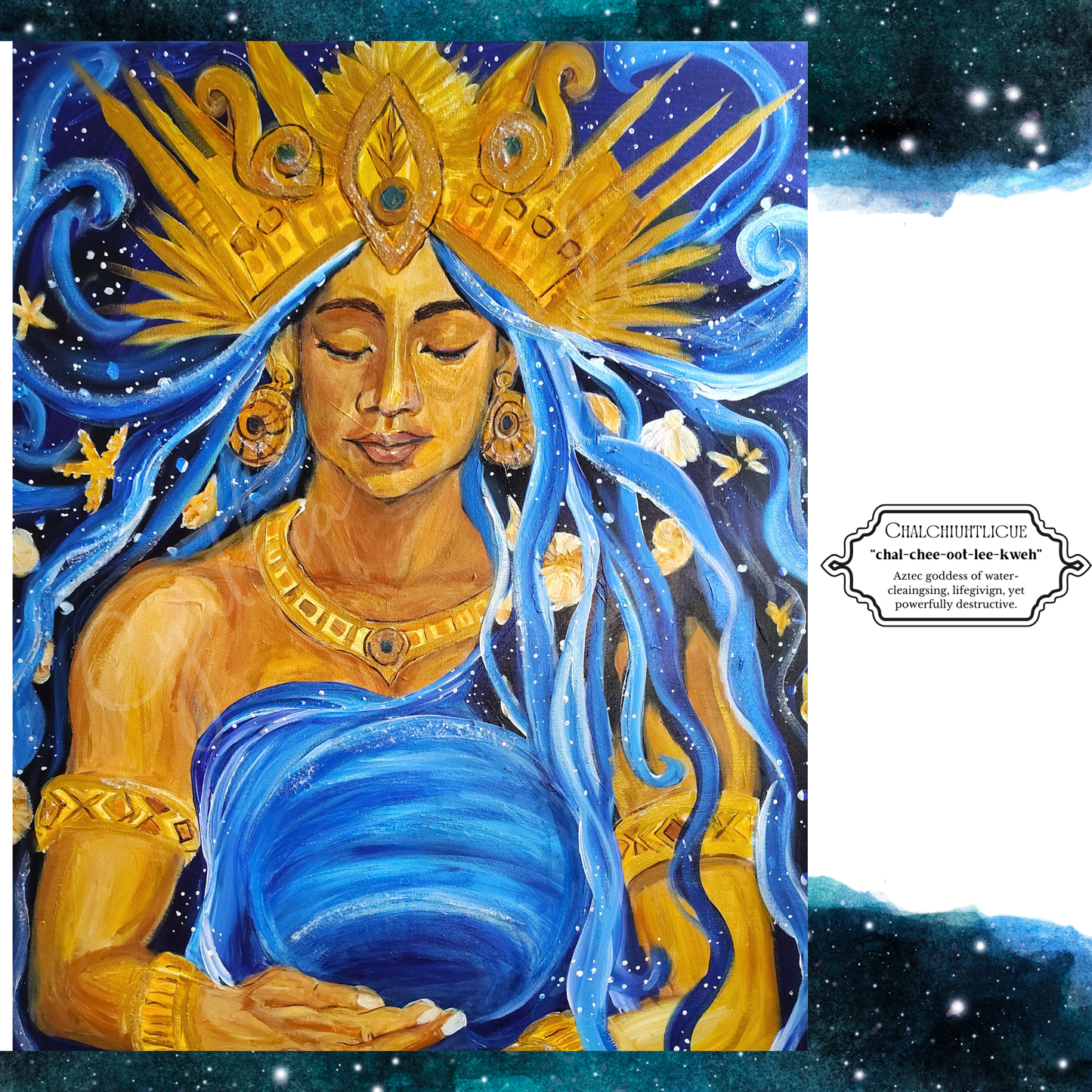 Celestial Goddess Art Print – Moon & Cosmic Wall Art with Mat Frame | 4x6 or 8x10 Nature-Inspired Spiritual Decor