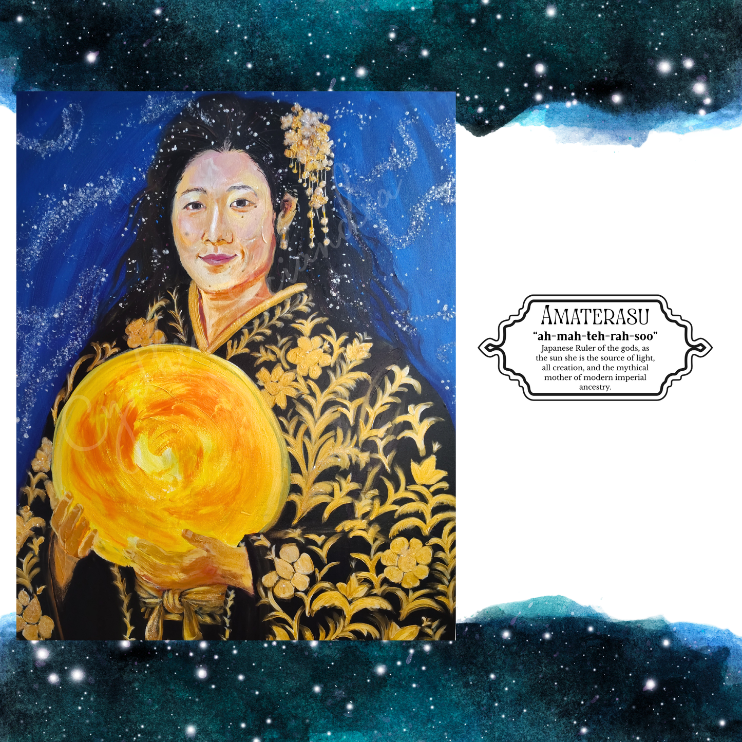 Celestial Goddess Art Print – Moon & Cosmic Wall Art with Mat Frame | 4x6 or 8x10 Nature-Inspired Spiritual Decor