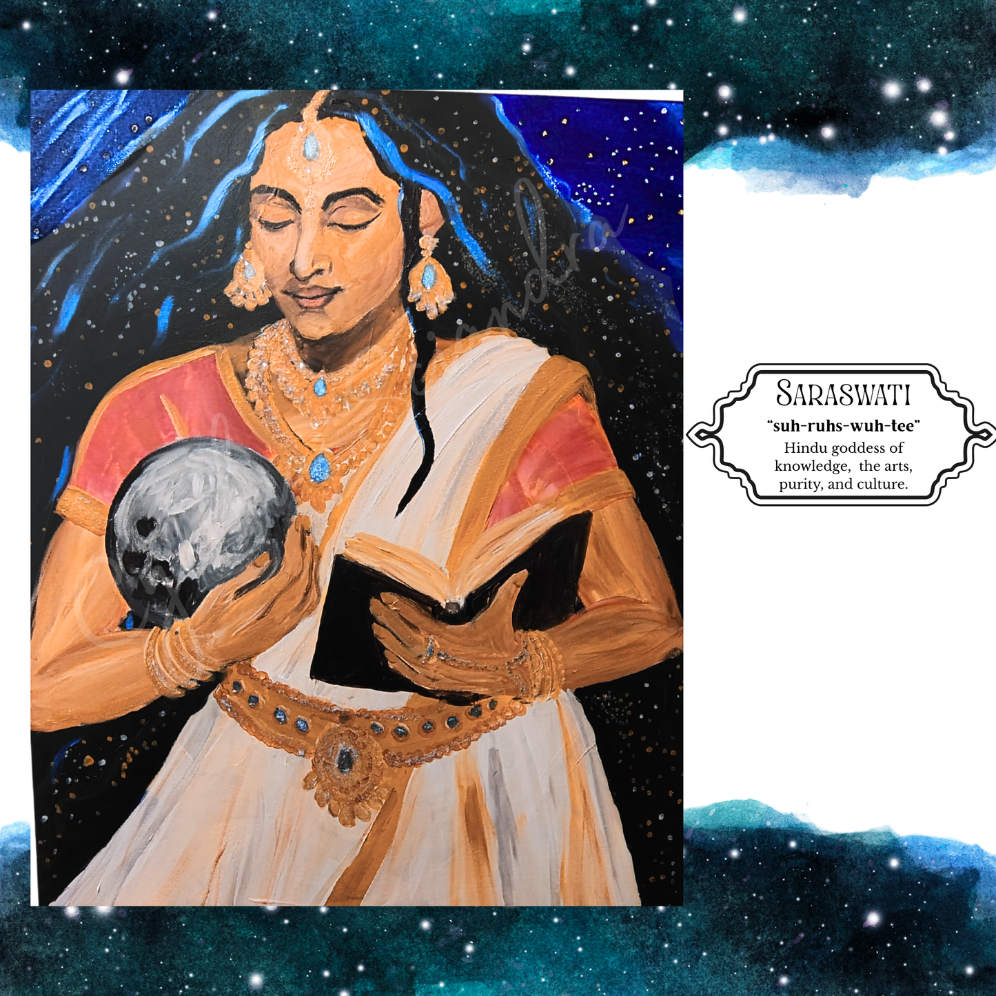 Celestial Goddess Art Print – Moon & Cosmic Wall Art with Mat Frame | 4x6 or 8x10 Nature-Inspired Spiritual Decor