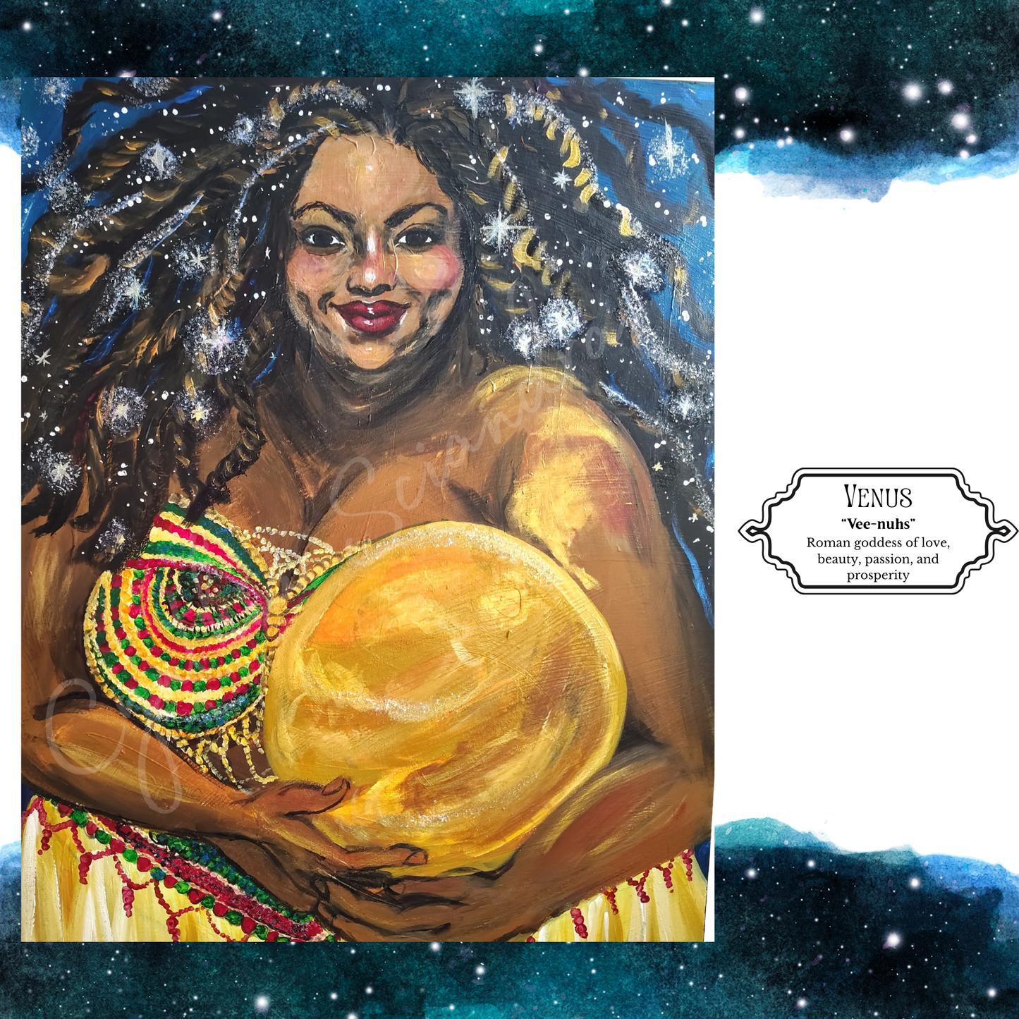 Celestial Goddess Art Print – Moon & Cosmic Wall Art with Mat Frame | 4x6 or 8x10 Nature-Inspired Spiritual Decor