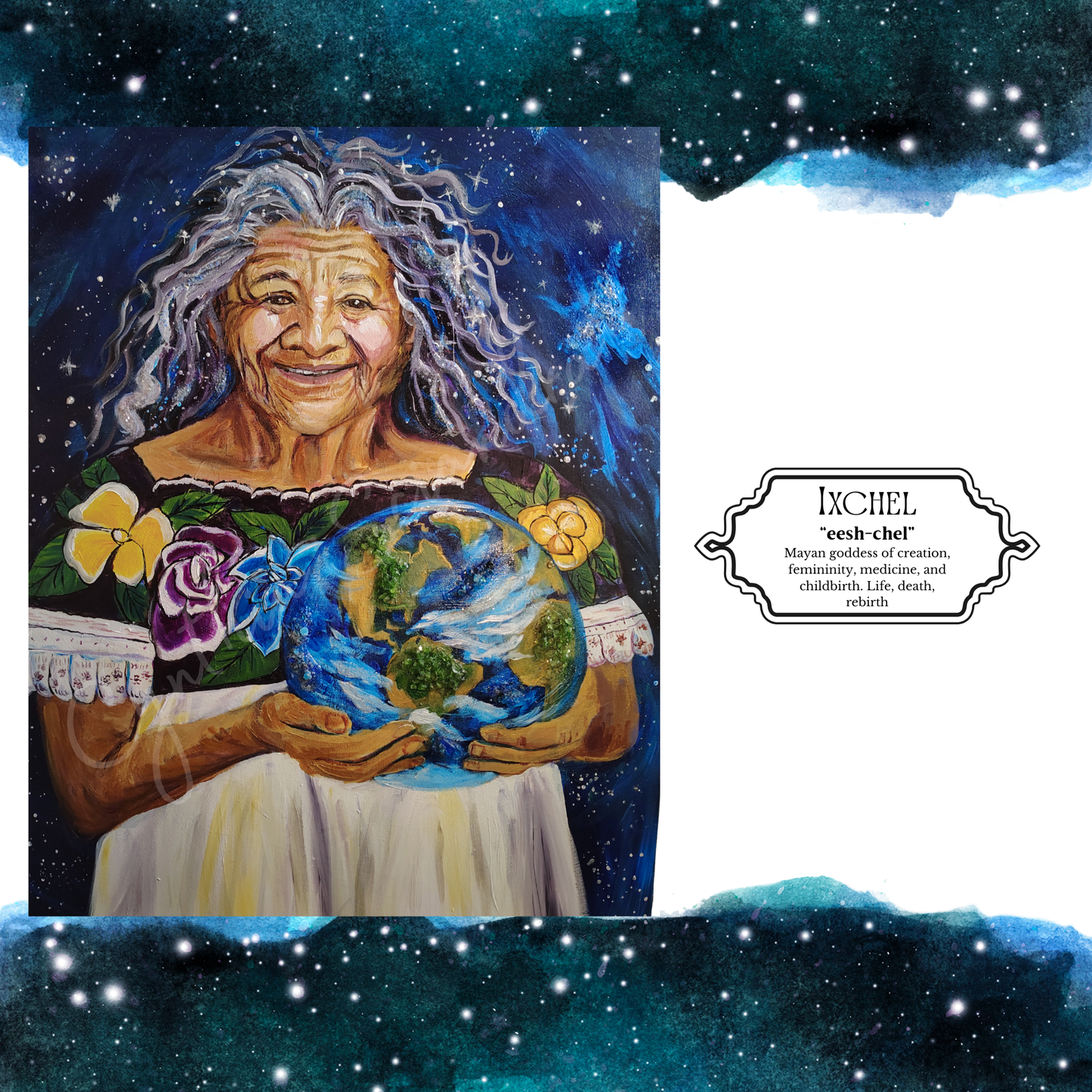 Celestial Goddess Art Print – Moon & Cosmic Wall Art with Mat Frame | 4x6 or 8x10 Nature-Inspired Spiritual Decor