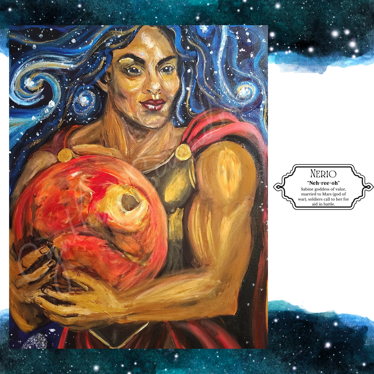 Celestial Goddess Art Print – Moon & Cosmic Wall Art with Mat Frame | 4x6 or 8x10 Nature-Inspired Spiritual Decor