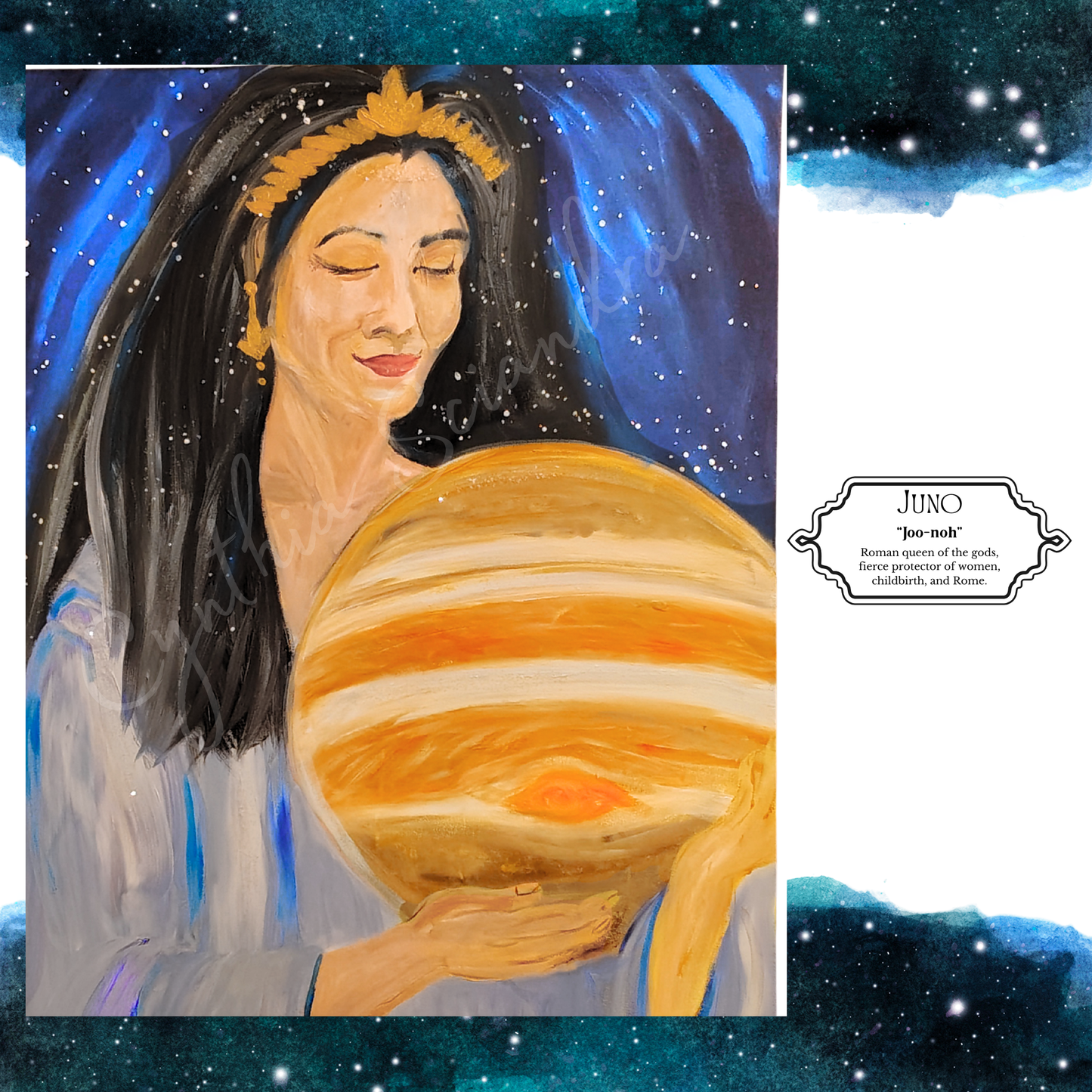 Celestial Goddess Art Print – Moon & Cosmic Wall Art with Mat Frame | 4x6 or 8x10 Nature-Inspired Spiritual Decor