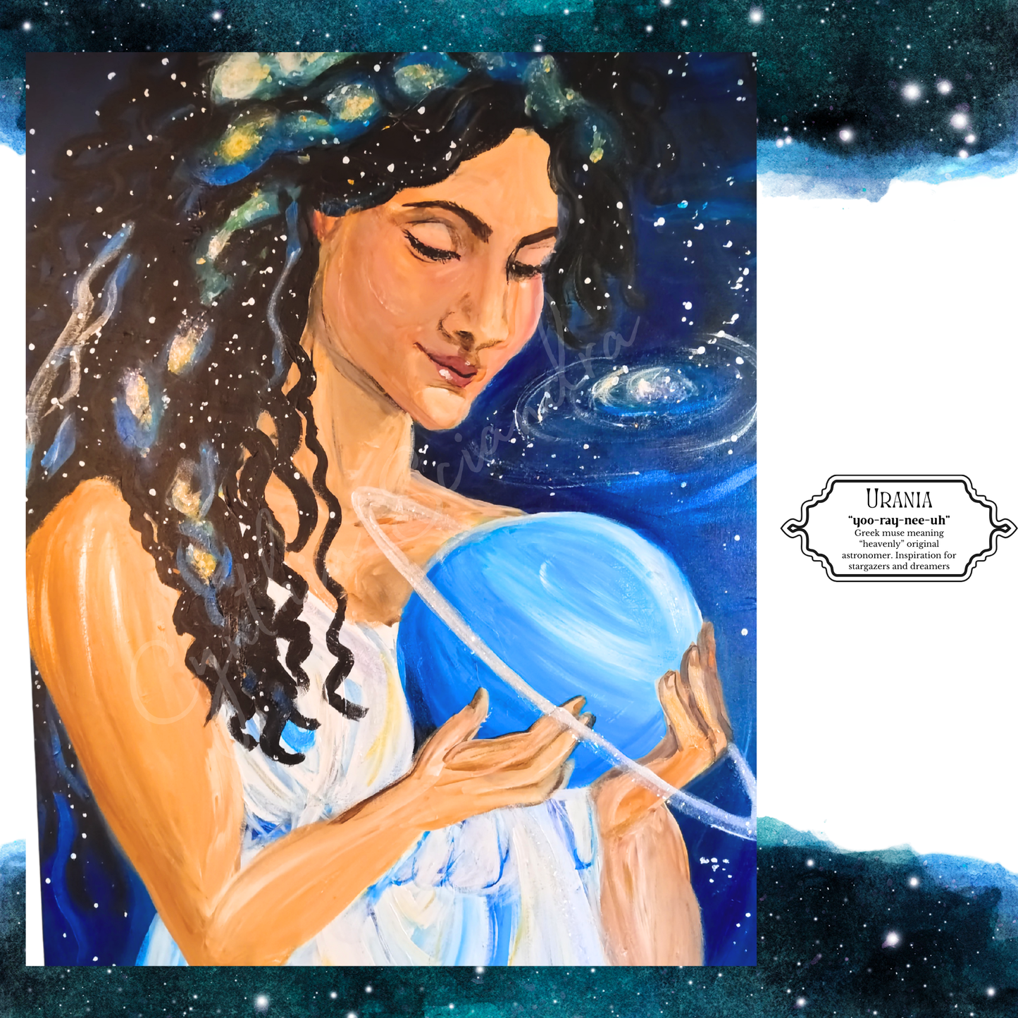 Celestial Goddess Art Print – Moon & Cosmic Wall Art with Mat Frame | 4x6 or 8x10 Nature-Inspired Spiritual Decor
